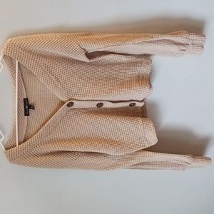 Tan semi cropped lightweight button up sweater